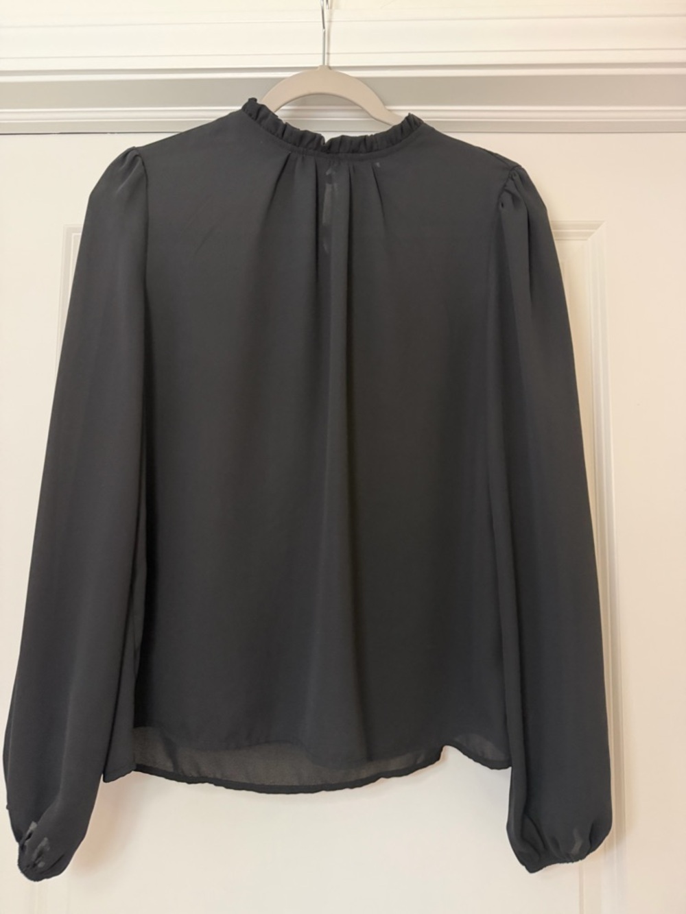 SHEIN Black Long-Sleeve Ruffle Neck Blouse